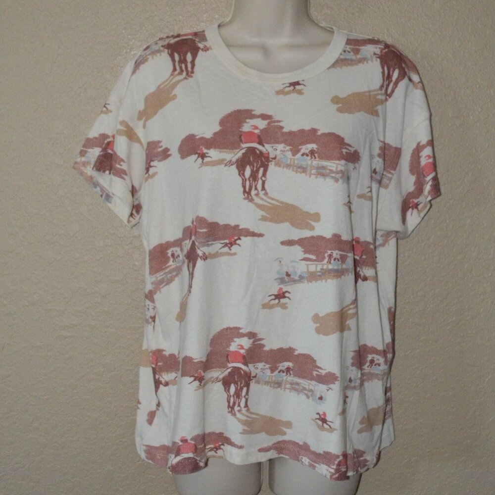 NWT $145 Sz 1 S The Great The Boxy Crew Tee Riding Horses Print T-Shirt